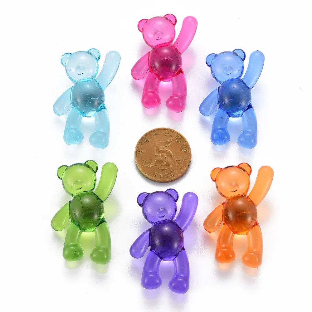 10PCS Transparent or Opaque Acrylic Beads Bear Mixed Color 37x28x13mm Hole: 2.5mm