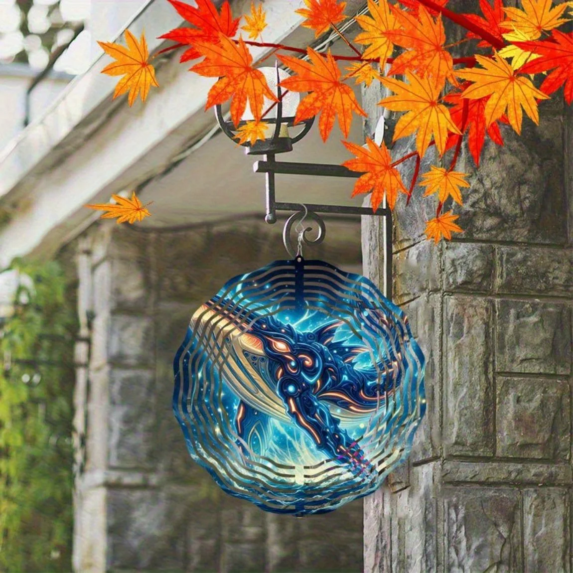 CIFBUY Wind Chime Bohemian Suncatcher Stained Glass Garden Decor Weatherproof Outdoor Indoor Blue Orange Cosmic Whale Spinner