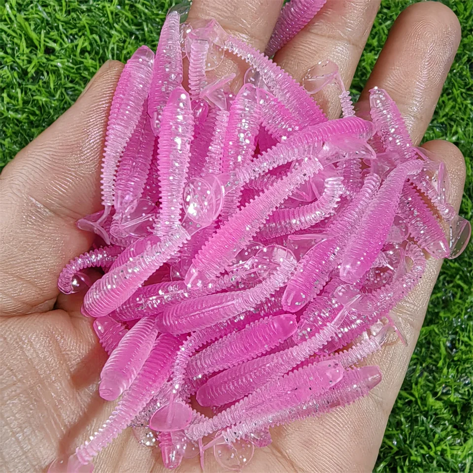 MUKUN 40PCS Mini Weiche Angeln Köder 0,37g/3,5 cm Kleine Ttail Wurm Köder Wobbler Isca Pesca Karpfen künstliche Köder Angelgerät – Detail 7