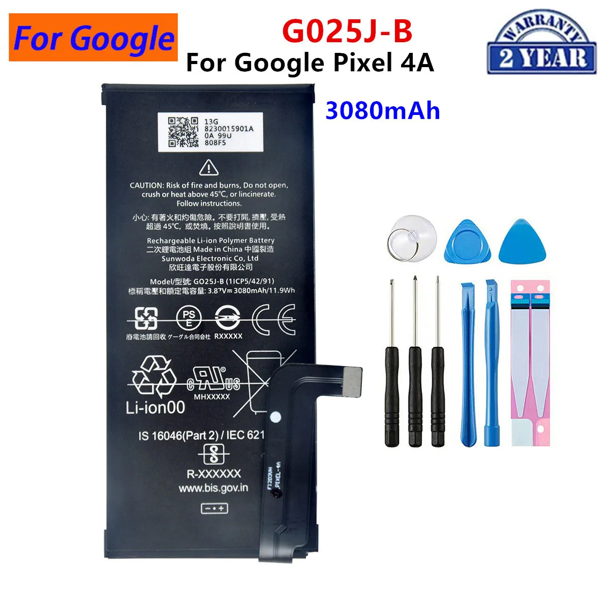 100% Orginal G025J-B 3080mAh Replacement Battery For Google Pixel 4A Pixel4A Genuine Latest Production Phone Batteries