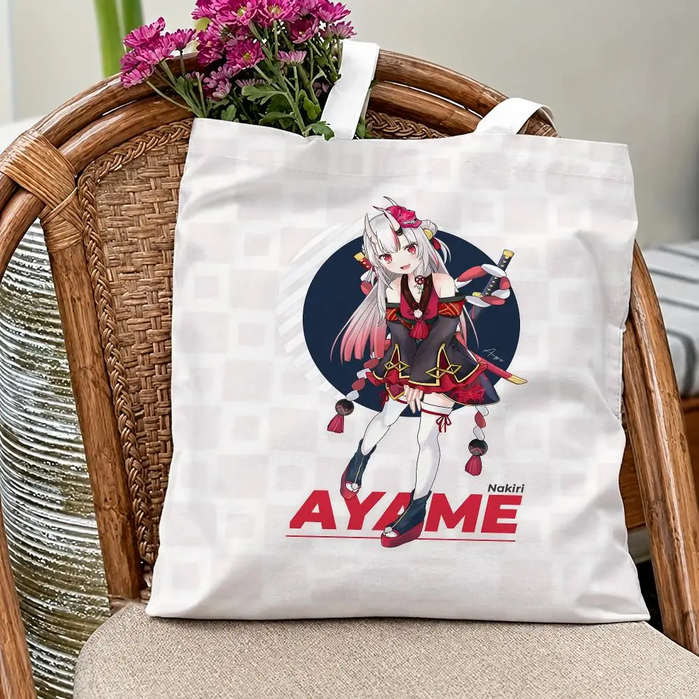 Kawaii Character N-Nakiri AyameS Storage Bags Eco Canvas Tote Odorless Reusable Double Print Shopping Bag