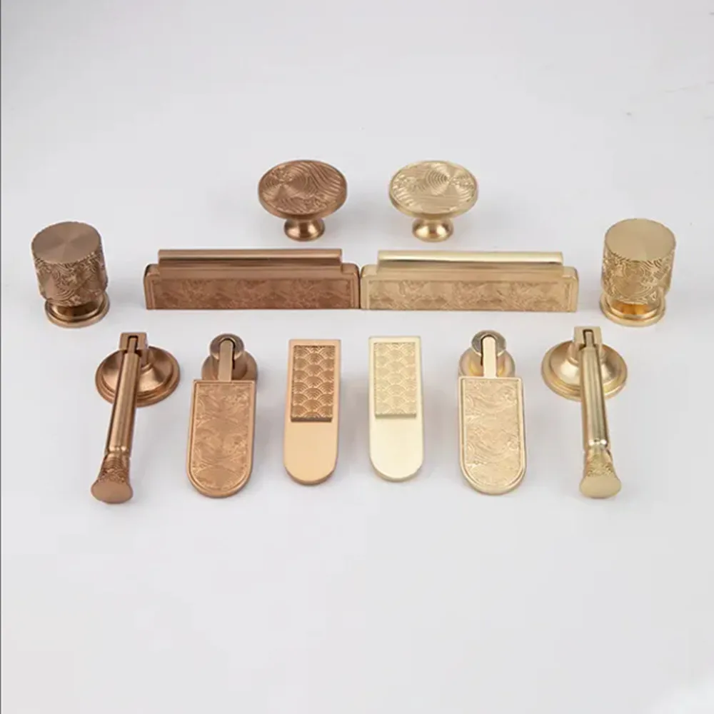 Chinese Style Creative Carving Furniture Hardware Handle Brass Antique Gold Drawer Cupbaord Dresser Wardrobe Door Knob Handle