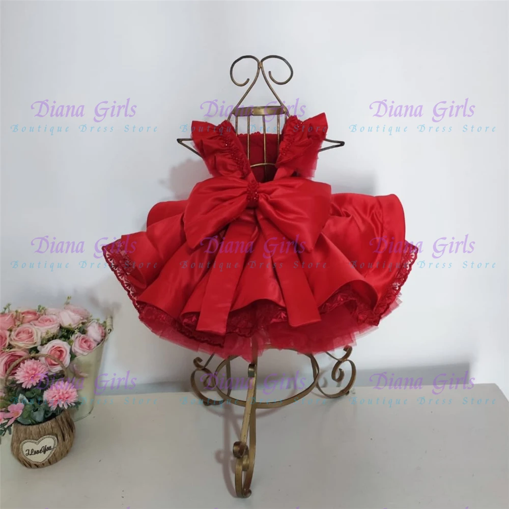

Новое красное атласное платье для девочек с пышным тюлем и качественным кружевом для дня рождения, вечерних мероприятий и балов, коллекция 2026 года