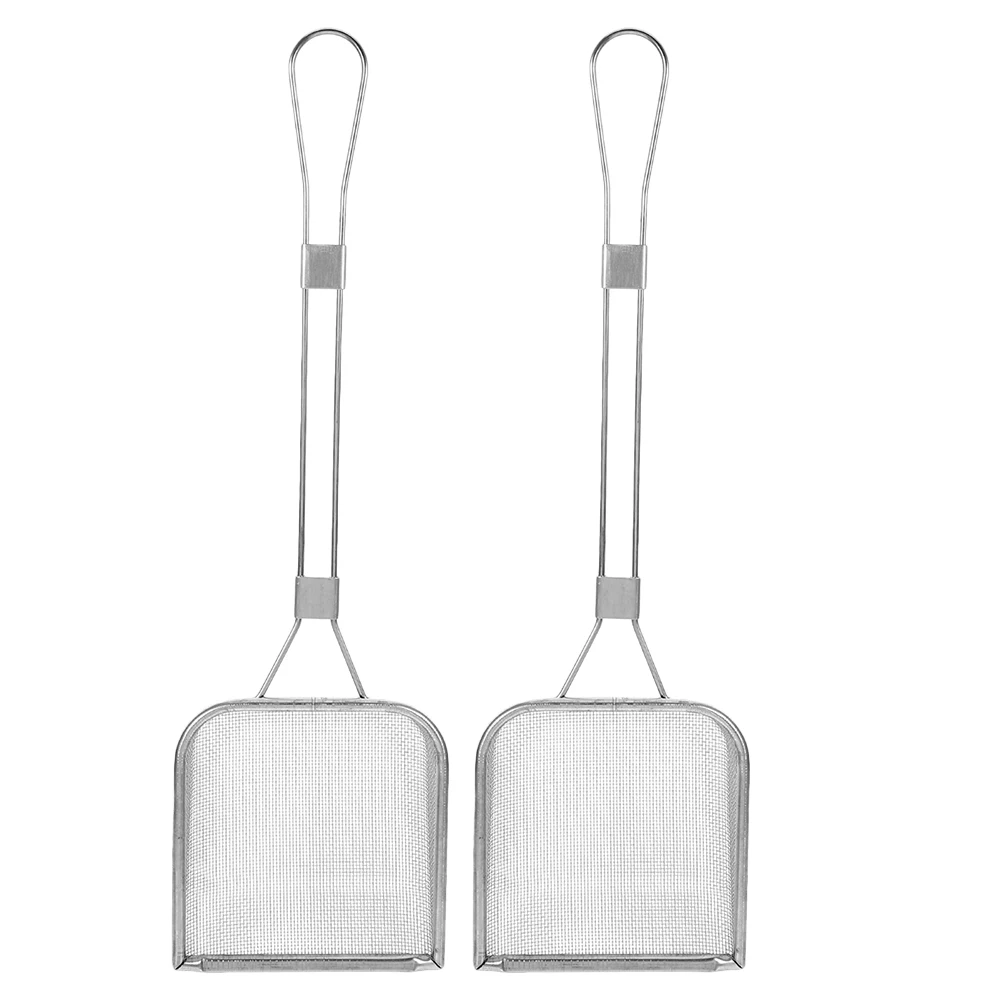 

2Pcs Oil Residue Filter Shovel Fine Mesh Strainer Colander Spoon Square Fryer Skimmer Stainless Steel Kitchen Tool