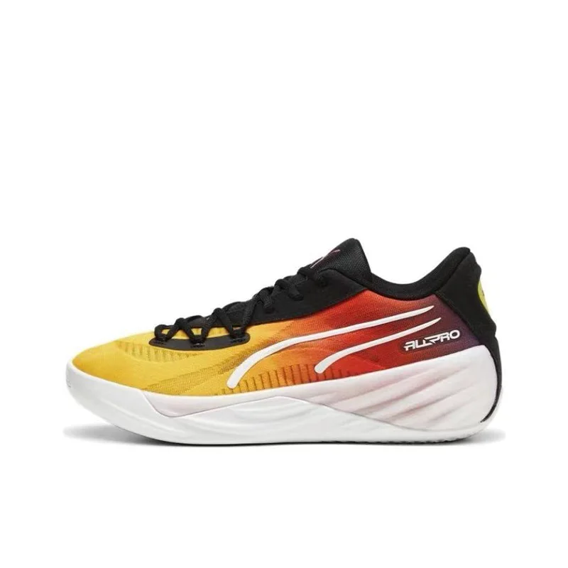 Puma A11 Pro Nitro Showtime รองเท้าบาสเก็ตบอลลำลองสำหรับผู้ชายสีเหลืองสีส้มและสีดำ309890-01