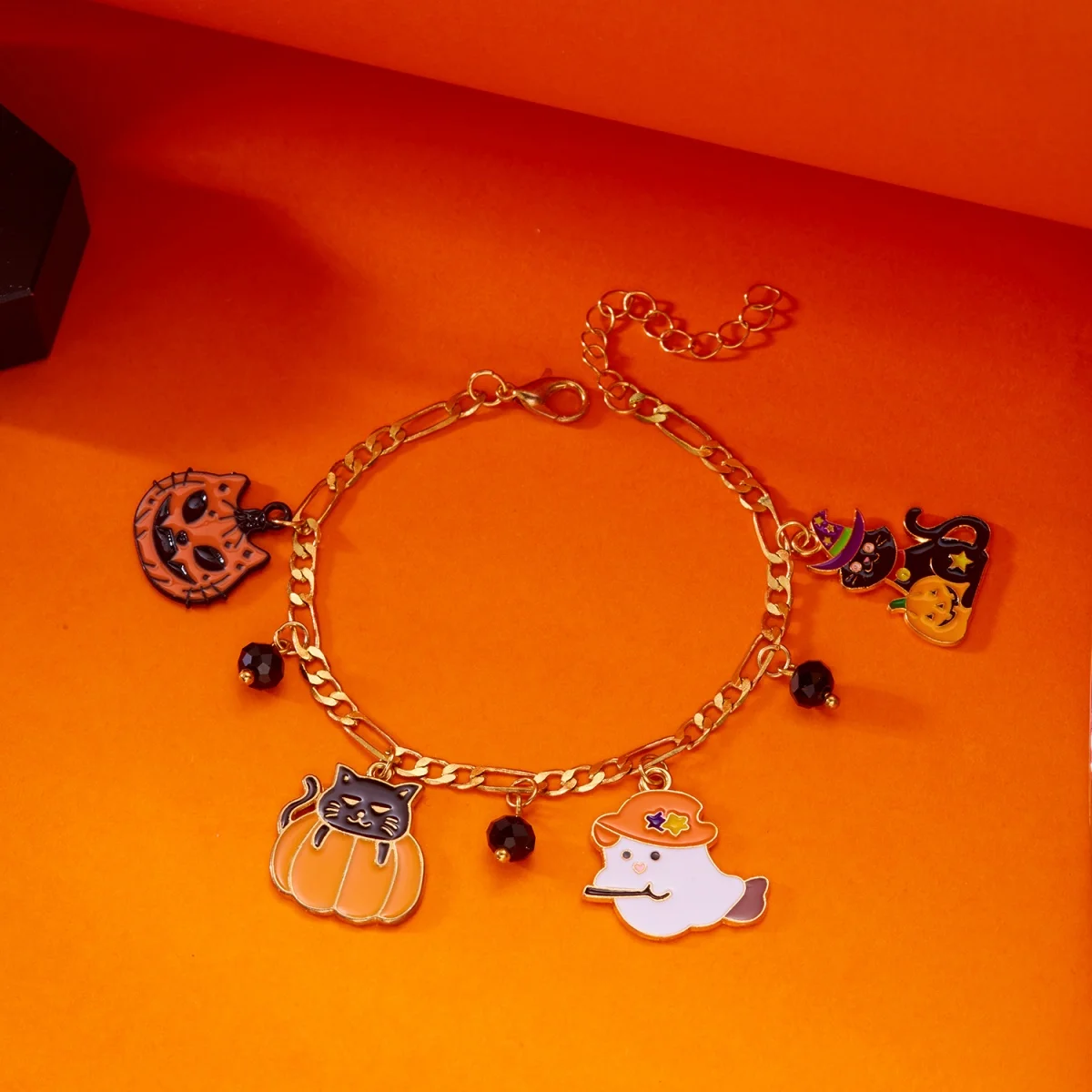 Halloween Armband Gothic Kürbis Schloss Fledermaus Geist Schädel Spinnennetz Schwarze Katze Anhänger Kette Armreif Für Frauen Männer Schmuck Geschenk
