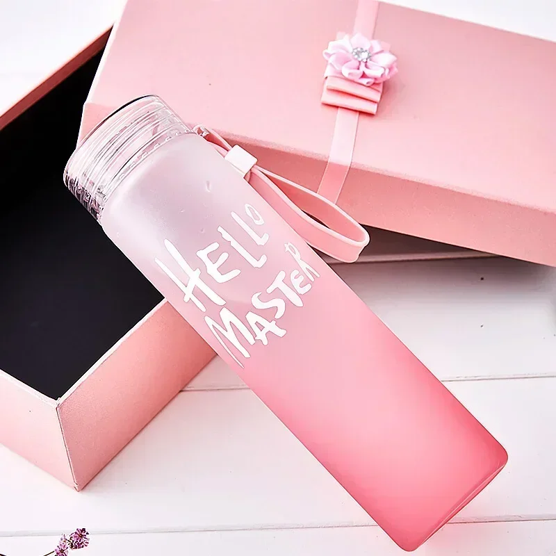 500ml Gradient Colorful Glass Frosted Colorful Cup Water Bottles Drink with Rope Transparent Sport Water Bottles Bottle BPA Free