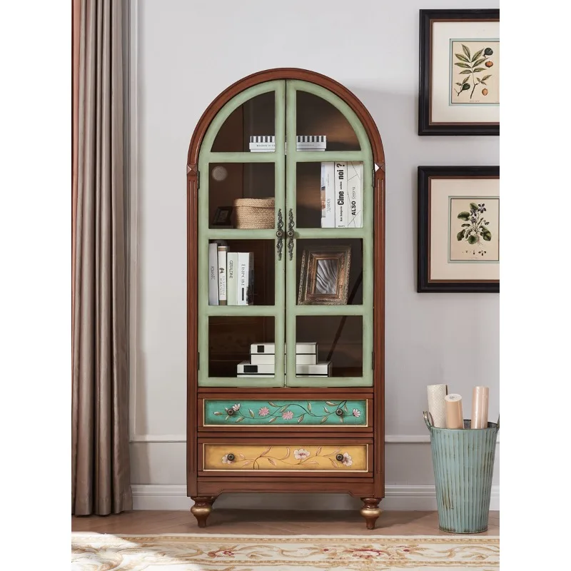 American bookcase with glass wine cabinet, two-door display cabinet, bookshelf furniture painted and packaged