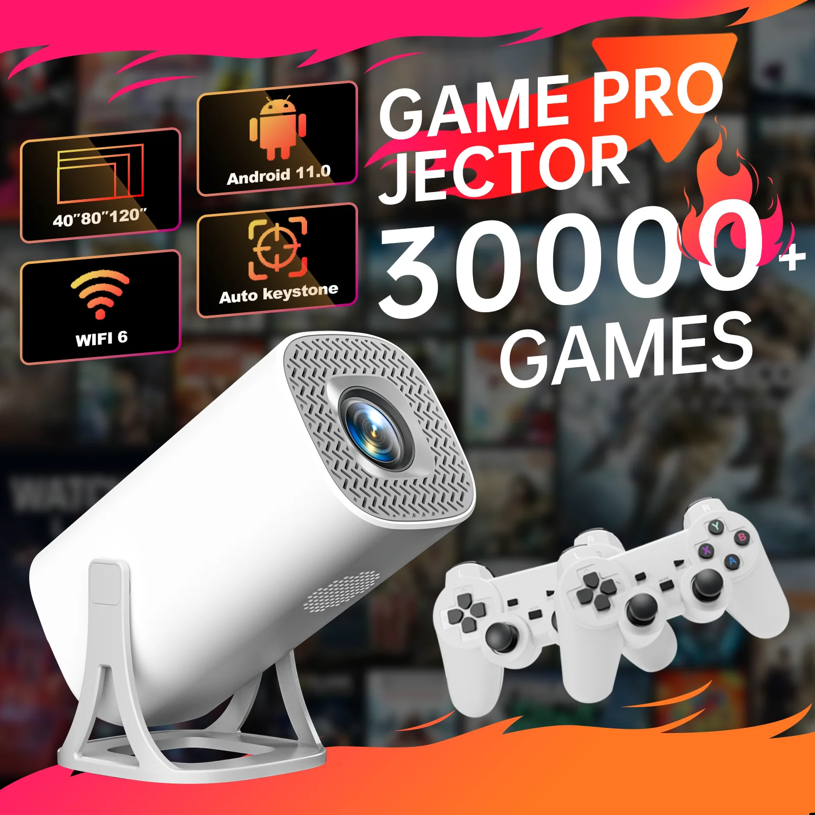 

S40MAX Android 11 Gaming Projector 64GB TF Card Wireless Gaming Controller Dual WIFI 1280*720P Home Theater Portable Projector