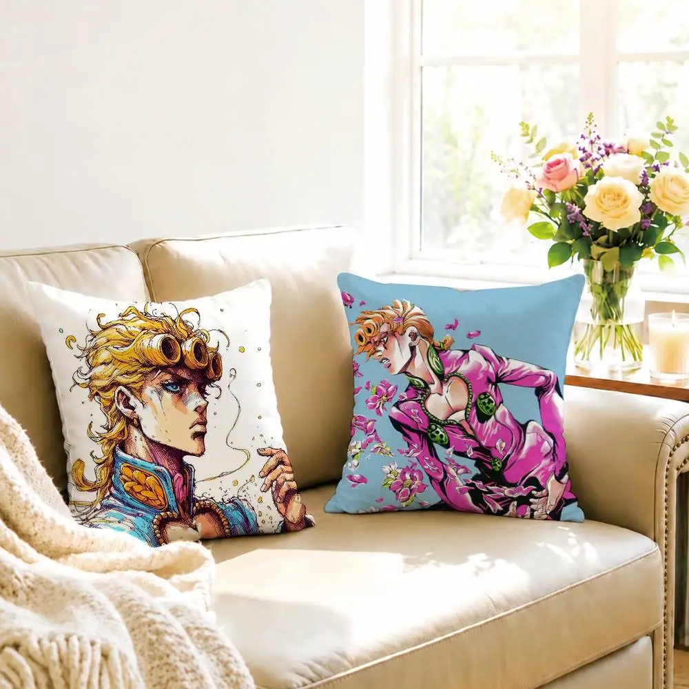 JoJos Bizarre Adventure Giorno Giovanna Pillow Case Square Double-Sided Sofa Cushion Cover Bedroom Bedside Pillow Gift