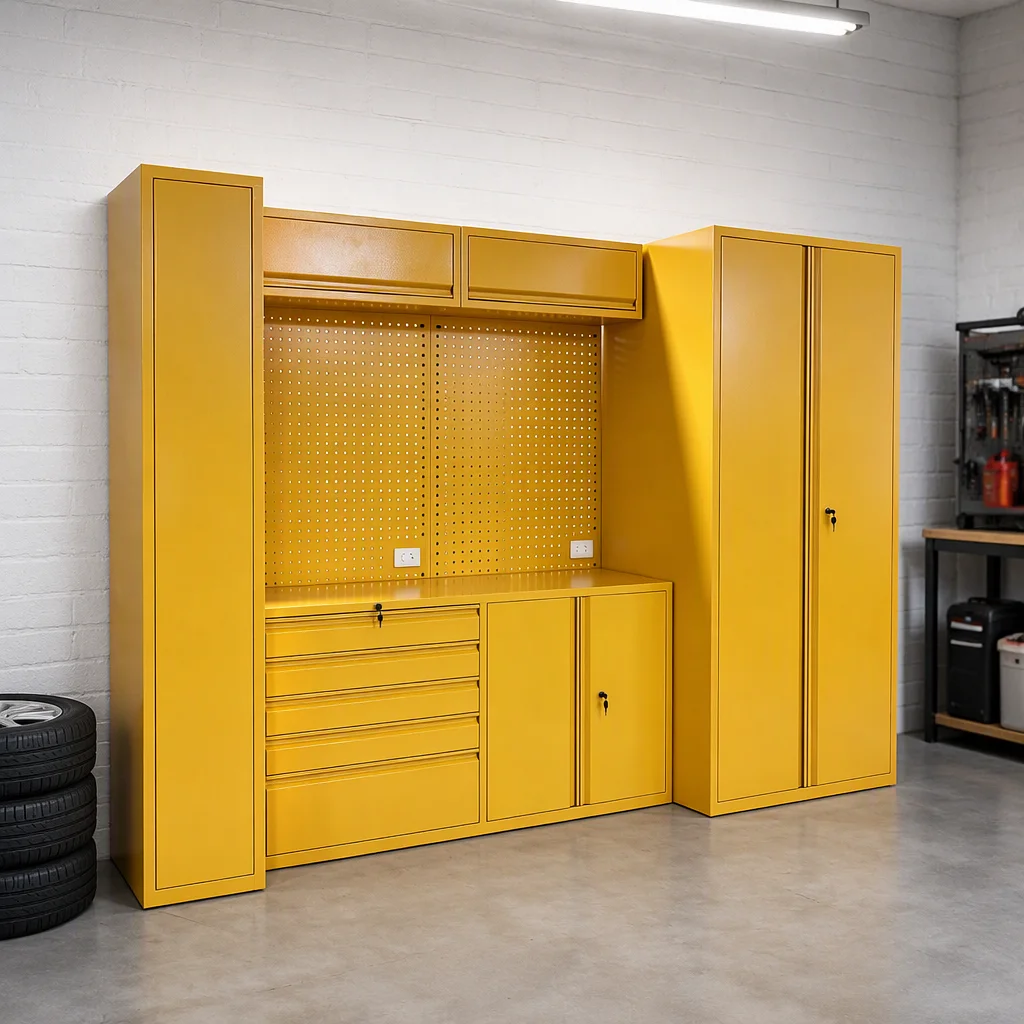a forHeavy Duty Steel Modular Tool Cabinet Set Pegboard Workbench Storage Drawers Keyed Lock Garage Workshop
