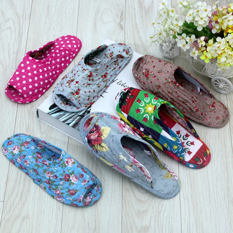 Women\'s indoor slippers, spring and autumn soft cotton slippers, women\'s retro floral home bedroom slippers