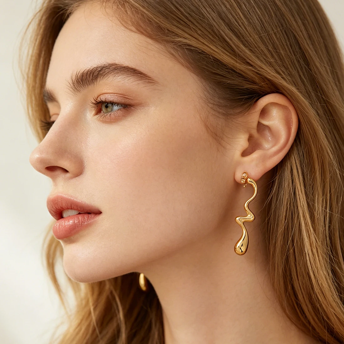 Stainless Steel Abstract Wave Drop Stud Earrings Gold Silver Curved Line Teardrop Dangle Earrings for Women Minimalist Jewelry