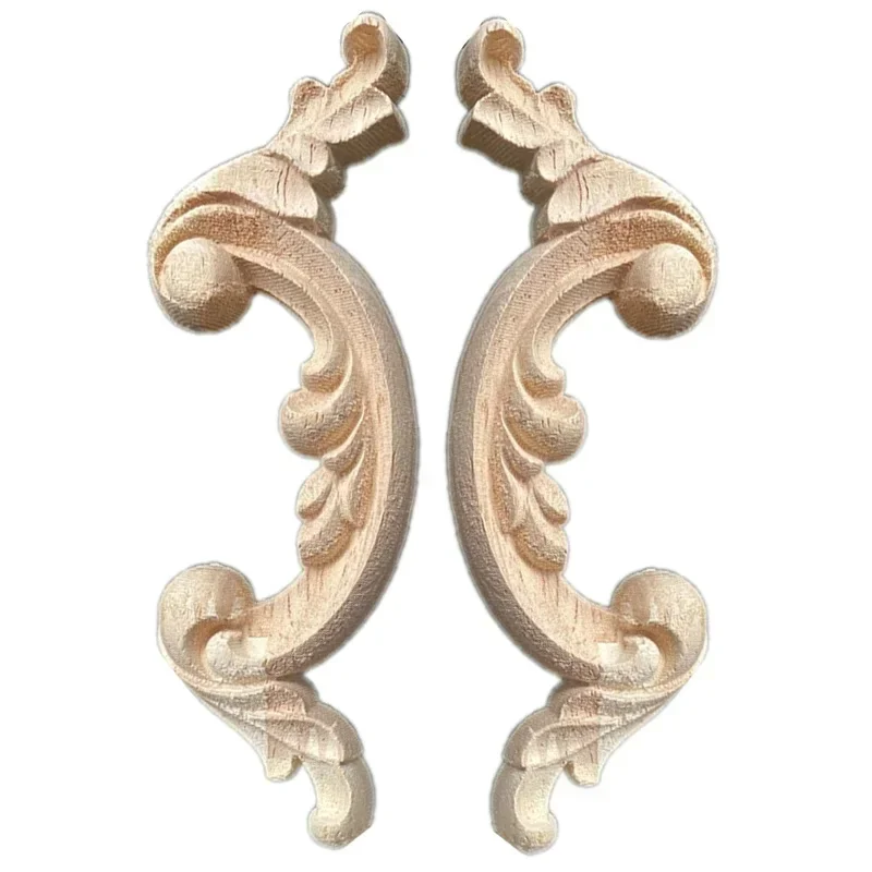 2PCS Woodcarving Corner Decal Unpainted Wood Decal Corner Onlay Applique Frame Home European 3D Rose Decor Home Furniture