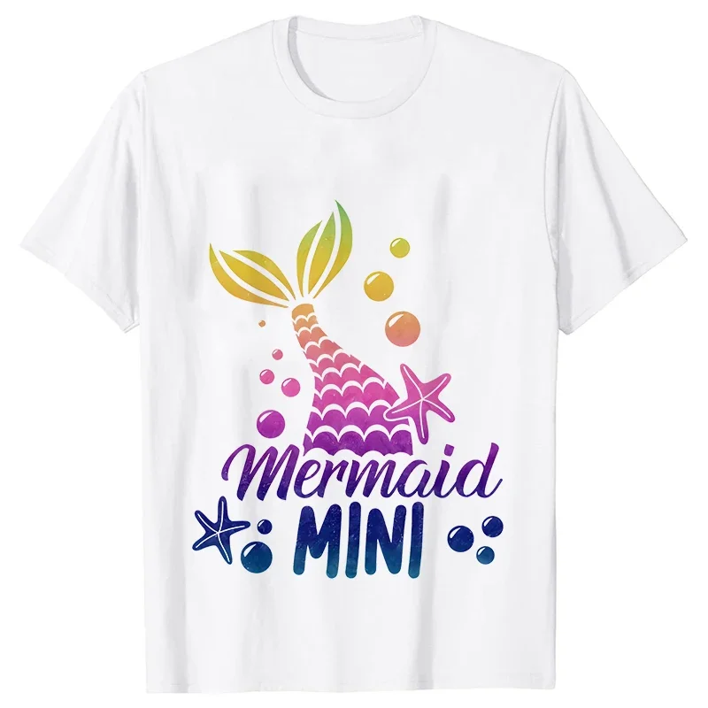 Fashion Mermaid Birthday Tees Matching Family Graphic Y2k Tops Birthday Party T-shirt Streetwear Unisex Kids Harajuku Clothing