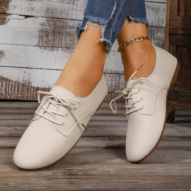 British Style Lace-Up Soft Sole Leather Shoes T 5Hot Sale Of The Season Ladylike Flats Striped Pattern High Heel Injection Mo...