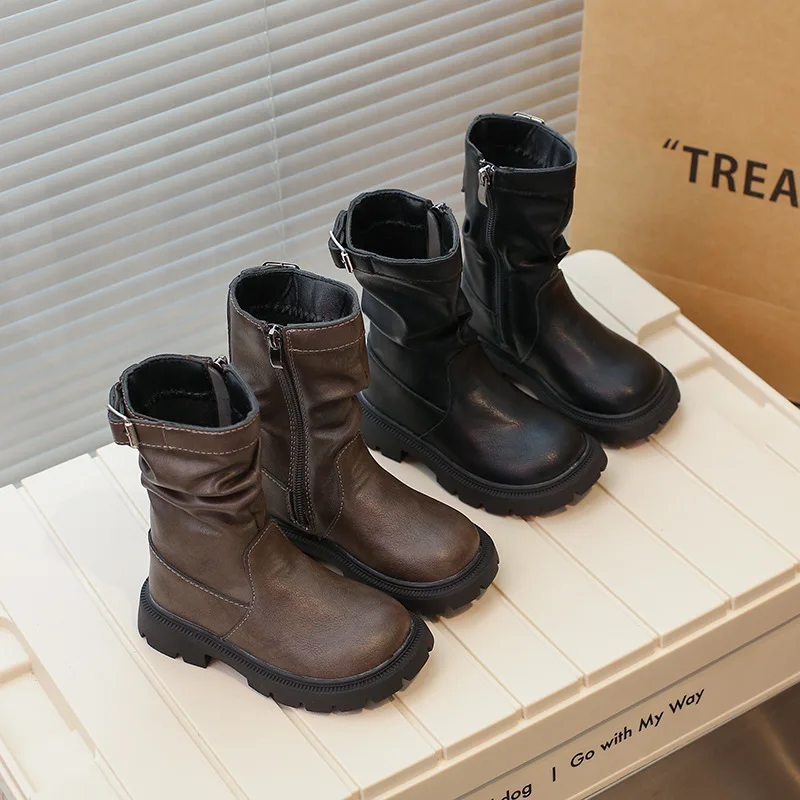 Fashion Women Boot 2025autumn New Platform Midsole Boot Retro Gril Shoe with Fleece Winter Ankle Boots Pile Up Boot Women Boots