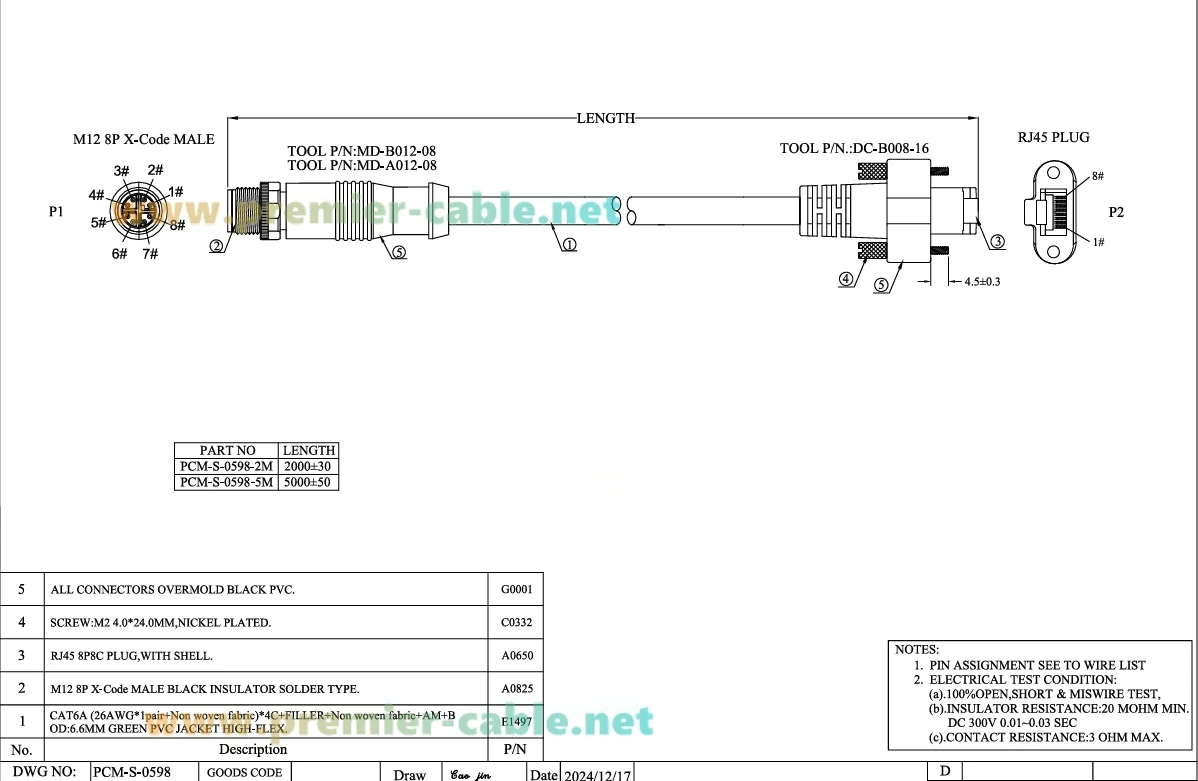 M12 8-Pin X-Code zu RJ45 CAT6A Ethernet-Kabel 10Gbps Hochflexibles Abgeschirmtes GigE Vision Kabel für Cognex Kamera Maschinen Vision PLC – Detail 1