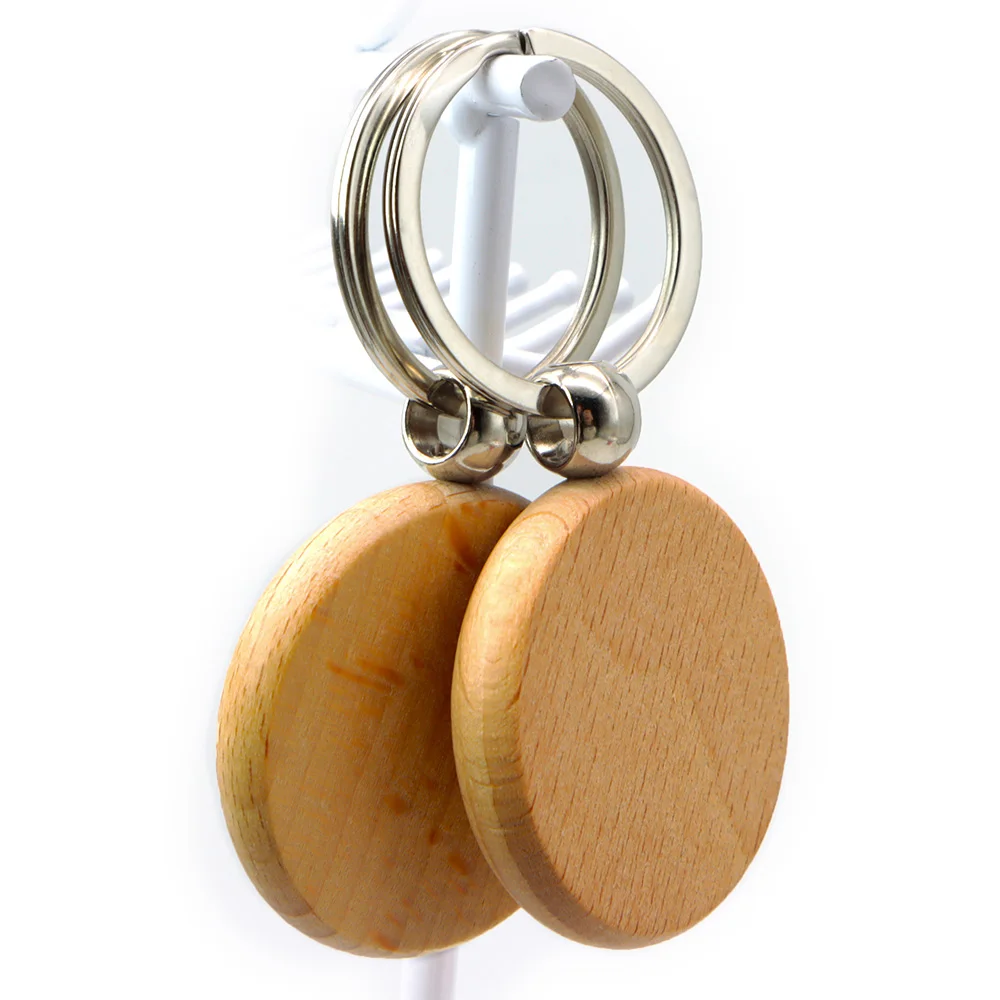 50Pcs Round Wooden Key Chains Name LOGO Wood Key Chain Tags Paint Personalized Key Rings DIY Tags Key Craft