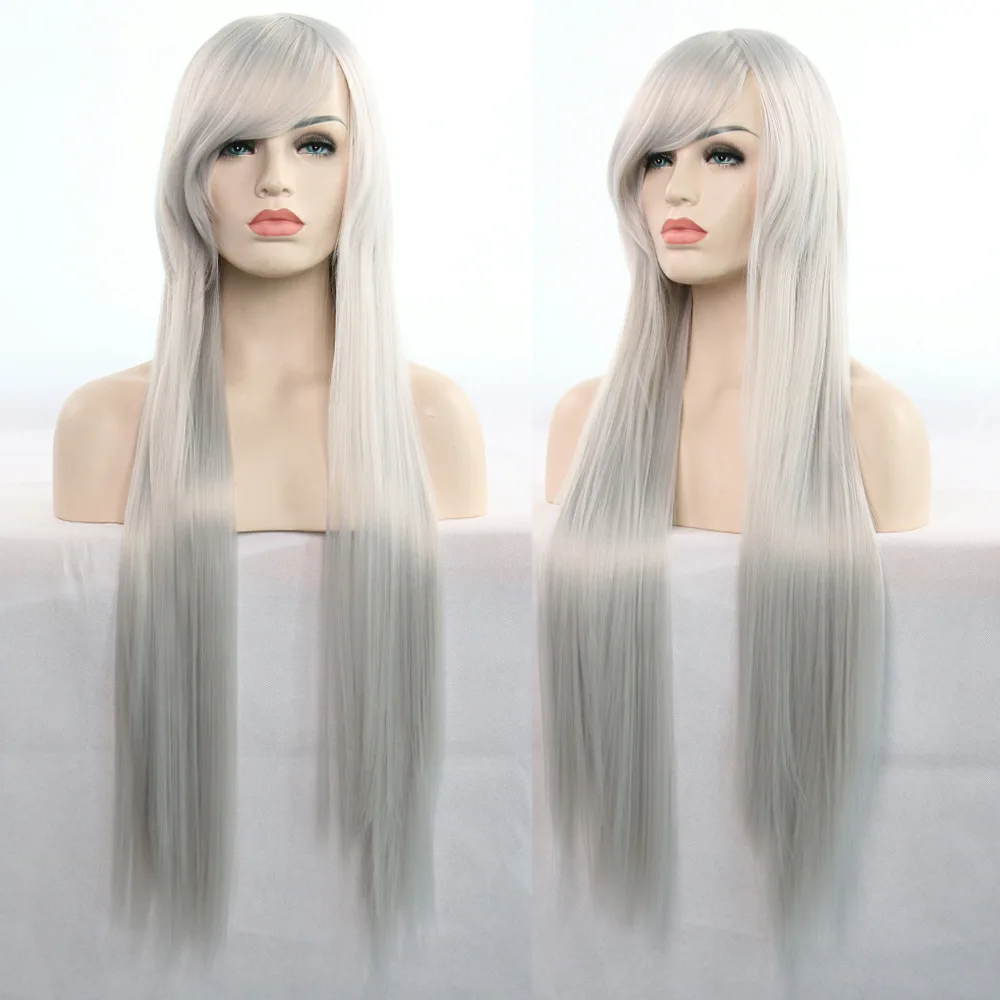 Anime 80cm długie kobiety peruki syntetyczne Cosplay włosy niebieski różowy Ombre peruki dla kobiet Perruque Peruca Halloween BY009