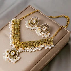 Luxury Vintage Women's Jewelry Set Gold Plated White Crystal Zircon Necklace Earrings Sets Bridal Wedding Jewelry Set 2023 New