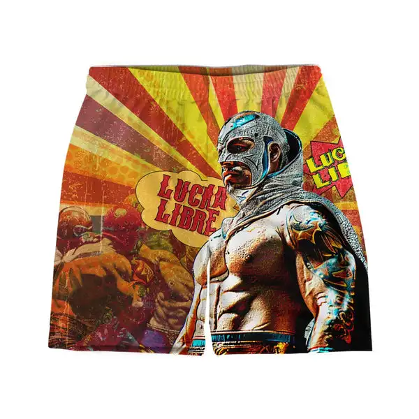 Pantalones cortos Retro para hombre, estampado de lucha mexicana 3d, ropa de alta calidad, pantalones cortos sueltos, pantalones cortos casuales de