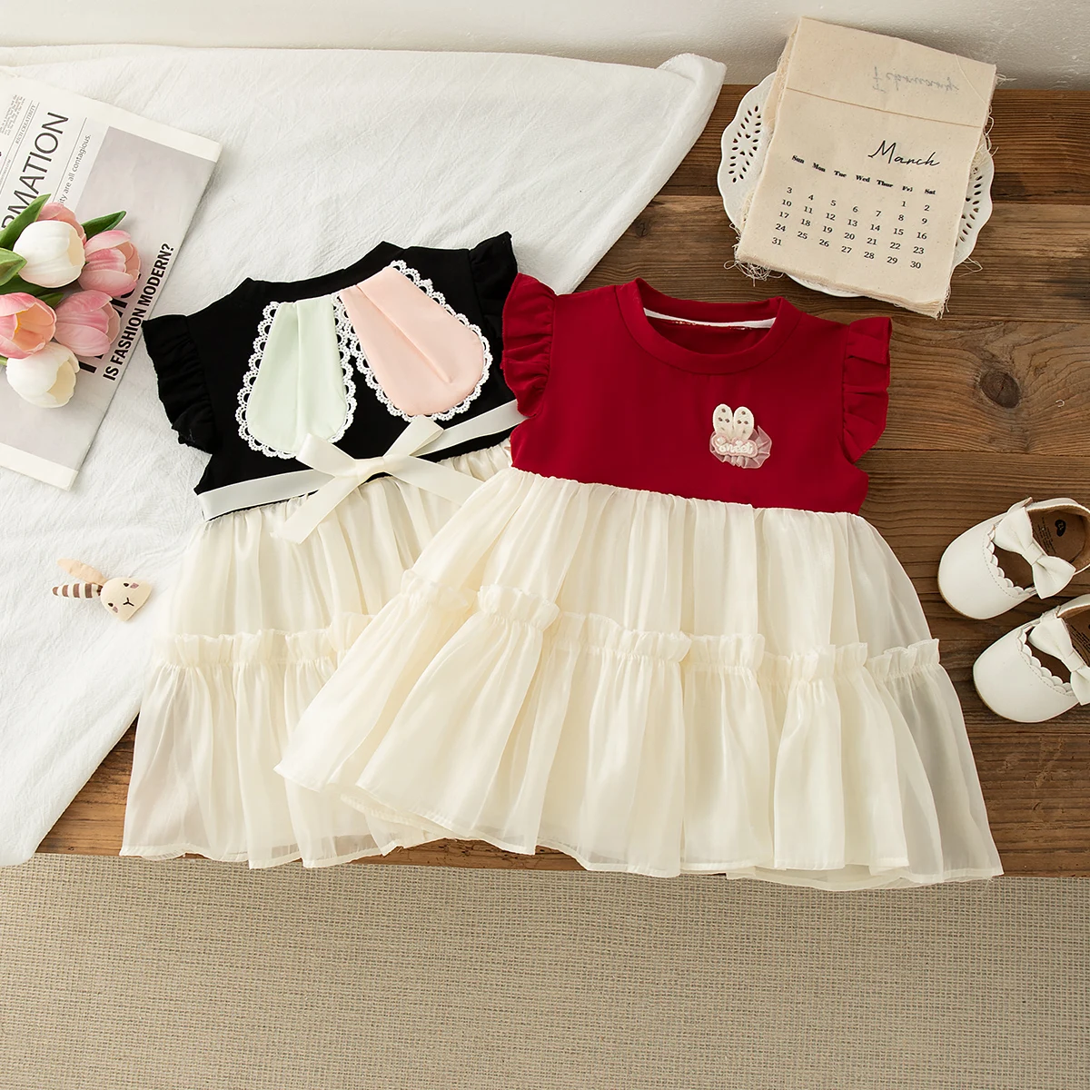 

Платье для маленьких девочек, летнее сетчатое платье с длинными ушками и короткими рукавами для девочек, милое платье принцессы для девочек, одежда для малышей, одежда для девочек