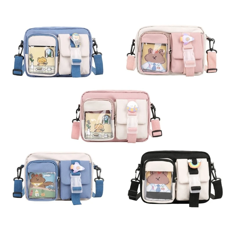 Cartoon Pattern Canvas Shoulder Bag Square Crossbody Bag for Girls & Women Gift E74B