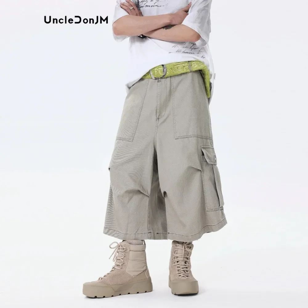 Multi-pocket Shorts Overalls Loose Wide-leg Calf-length Pants Men Underwear Cargo Shorts Men