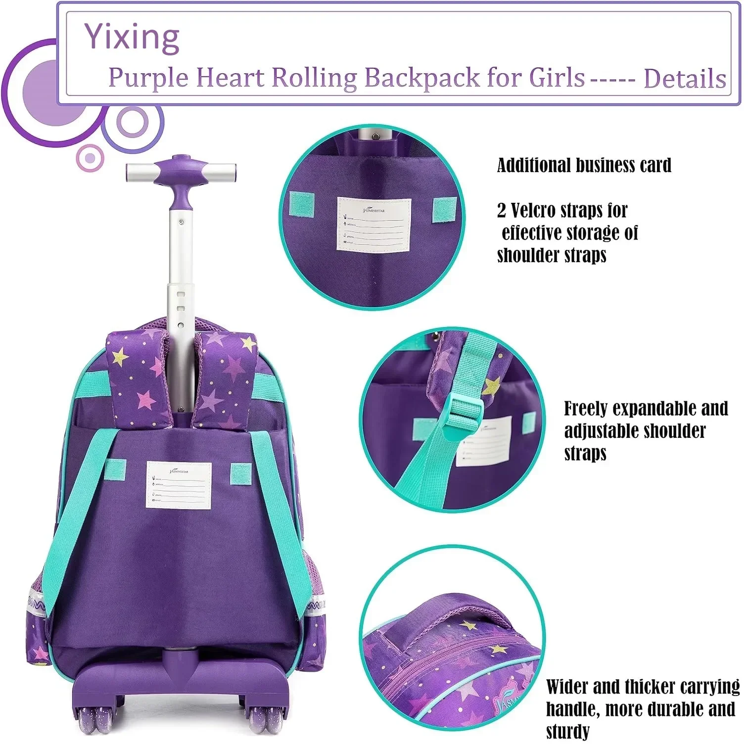 Mochila escolar infantil com rodas, bagagem de rolamento, conjunto de trolley bag, lancheira e estojo de lápis, meninos e meninas