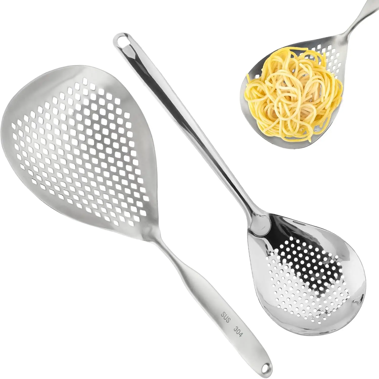 

Skimmer Slotted Spoon, 2 Pack Stainless Steel Pasta Spider Strainer Skimmer Ladle Spoon for Frying and Cooking, Kitchen Metal Sc