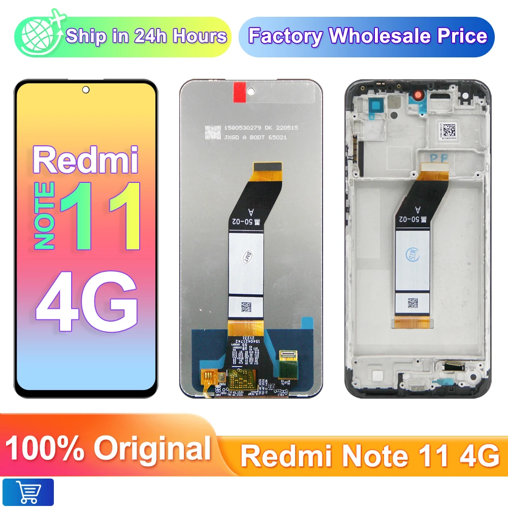 

6.5" Original Xiaomi Redmi Note 11 4G LCD Display Replacement + Touch Screen Digitizer, For Redmi Note11 4G Display, with Frame