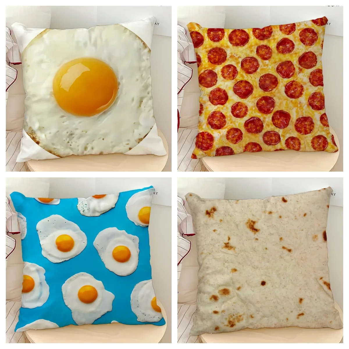 1pc Novelty Funny Food Pillow Cover, Polyester 2D Double-Sided Printed Cushion Case, Realistic Pizza Throw Pillow, Home Decor, I