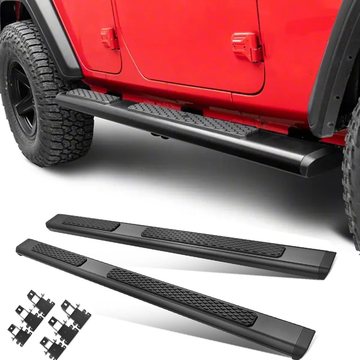 

2 шт. подходят для Jeep Wrangler JL, 4 двери, 2018-2025, боковая подножка, подножка NerfBar, алюминиевые аксессуары для педалей (с кронштейнами)