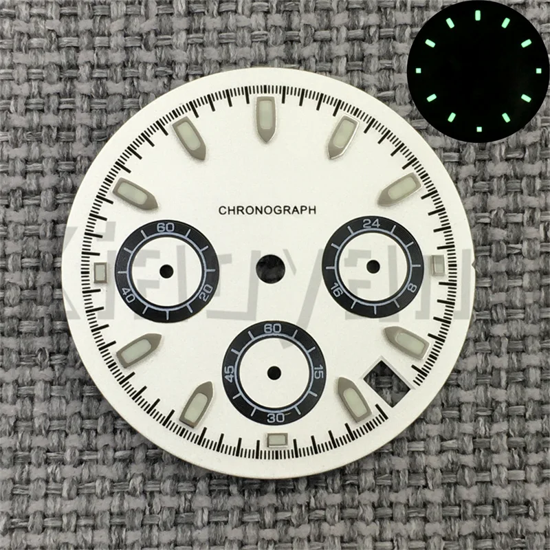 High Quality 30mm VK63  Watch Dials Black Rose Ice Blue Dial Green Luminous Fits for VK63 Movement Men's Watch Accessories Parts view 5