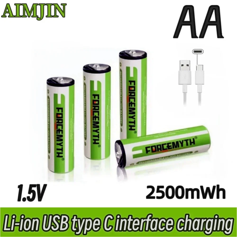 1.5V 2500mWh Rechargeable Battery Lithium-ion AA (PN) Capacity 1666 mAh Battery, Recharges Via USB Type-C Cable - Lithium-ion