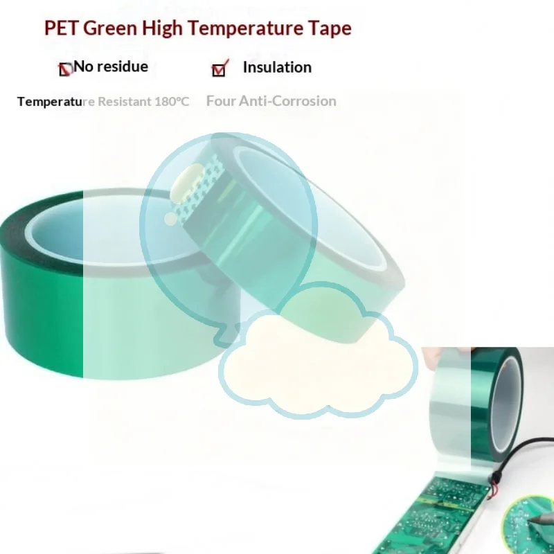 33M/Roll PET Green High Temperature Tape Adhesive Masking Tape Heat Resistant Film For Painting Electroplating Protection