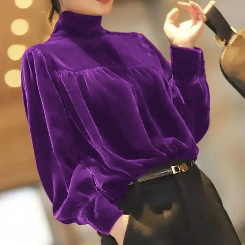 Fashionable Velvet Semi High Neck Base Shirt New Sexy Interior Long Sleeved Top Stylish Small Shirt