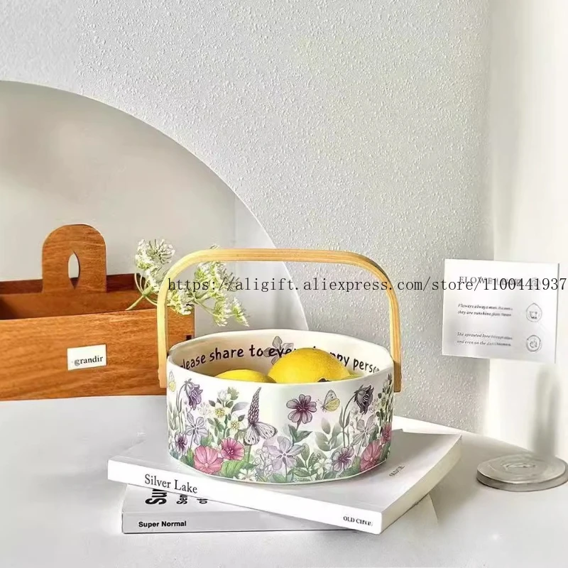 

Flower Fruit Plate Living Room Coffee Table Household Fruit Basket Ceramic Tableware Snacks Dried Fruit Tray Gifts