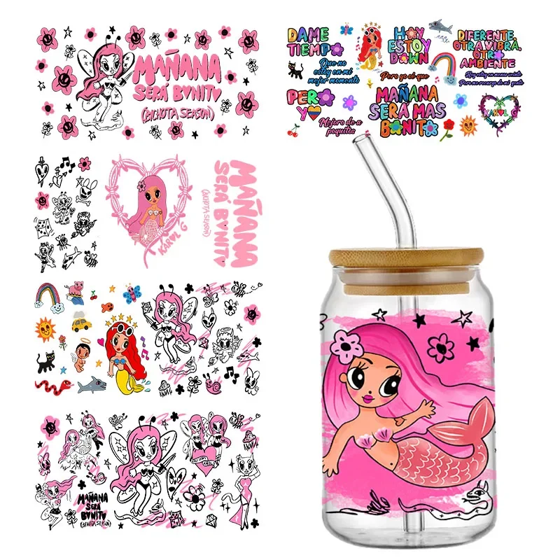 Disney Cartoon Little Mermaid Transfer Stickers UV DTF  Cup Wraps For 16oz Libbey Glass Beer Can Permanent Self-adhesive Decals