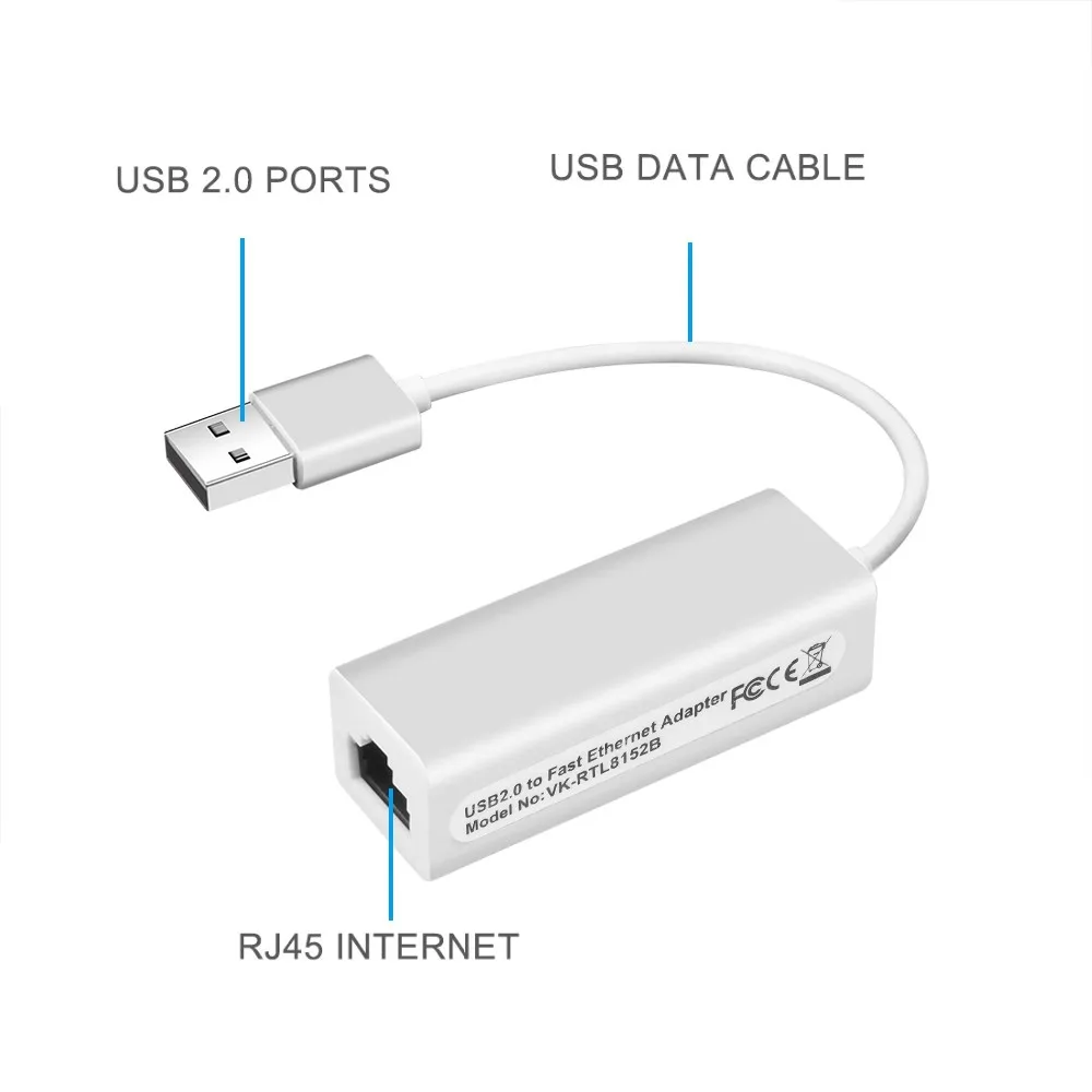 USB Tipo-C para RJ45 Ethernet LAN Adapter, Placa de rede, Cabo Flash, RTL8152B, 100m, USB 2.0