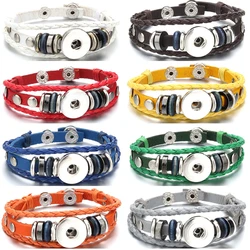 Hot Sale Leather 18MM Snap Button Bracelet Bangle Handmade Braided Leather Snap Bracelets for Women Men Buttons Jewelry