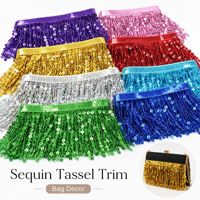

2-10Meters 16cm Sequin Tassel Fringe Trim Lace Ribbon for Latin Dance Costume Bag Garment Decoration Sewing Accessories Border