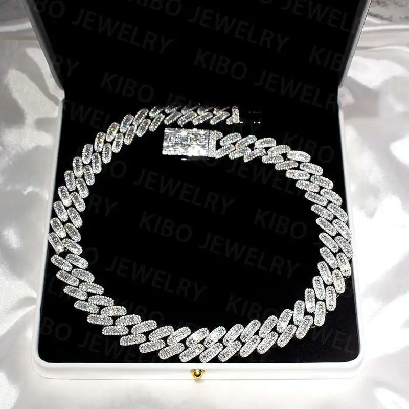 

Coutom Jewelry Men Hip Hop Necklace Hip Hop Jewelry Real S925 Sterling Silver Iced Out Vvs Moissanite Diamond Cuban Limk Chain
