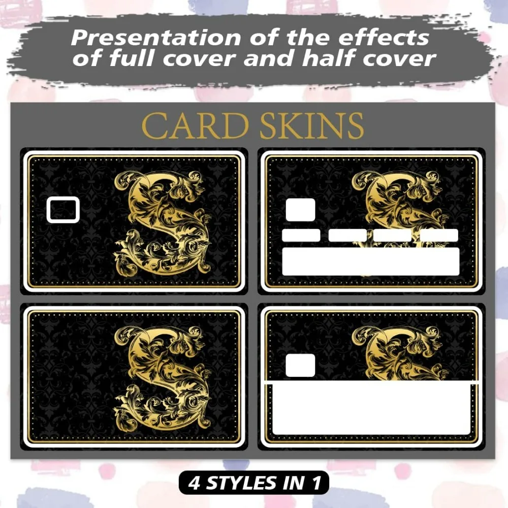 Credit Debit Card Skin Sticker Cover Gold Letter S, Waterproof Scratch-Resistant and Attractive Card Skin Custom 4 Styles for