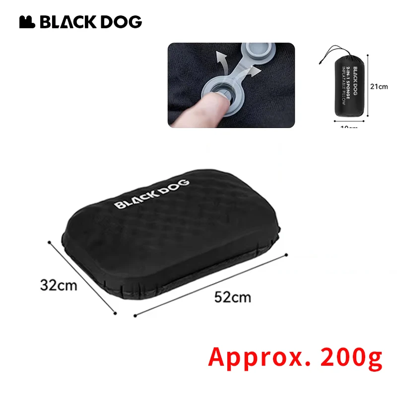 Naturehike BLACKDOG Sponge Inflatable Pillow Portable Soft Comfortable Camping Sleeping Gears Folding Air Cushion Travel Pillow