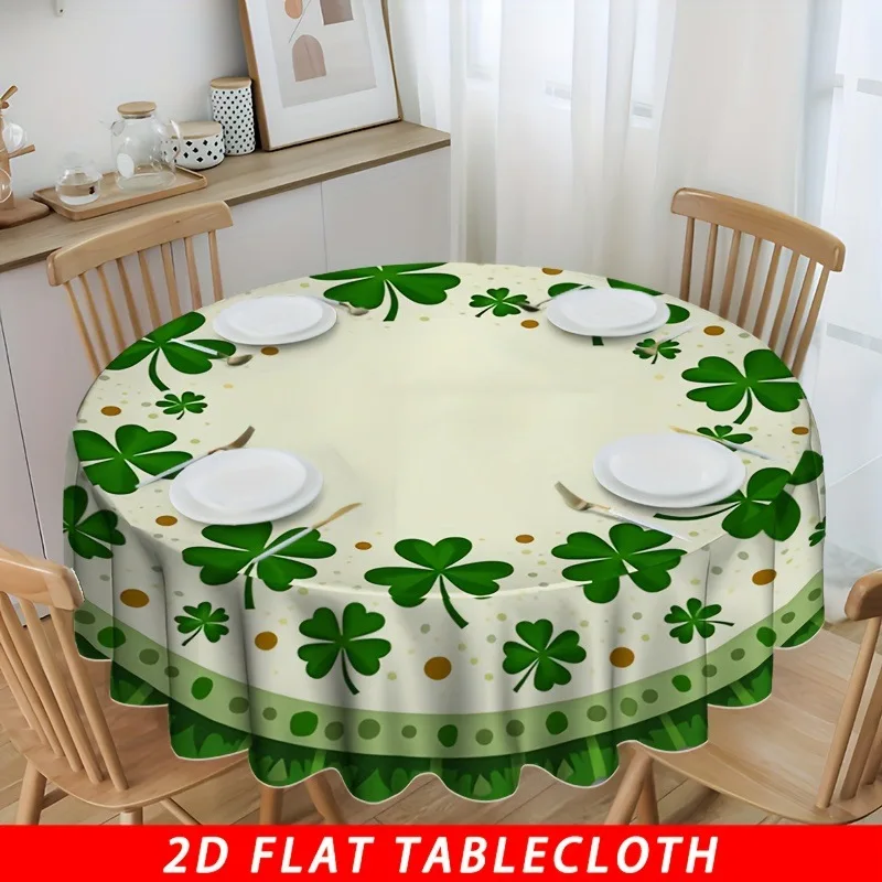 

St. Patrick's Day Tablecloth, Luxury Round Dining Table Cover, Instagram Aesthetic Holiday Decor, Waterproof Party