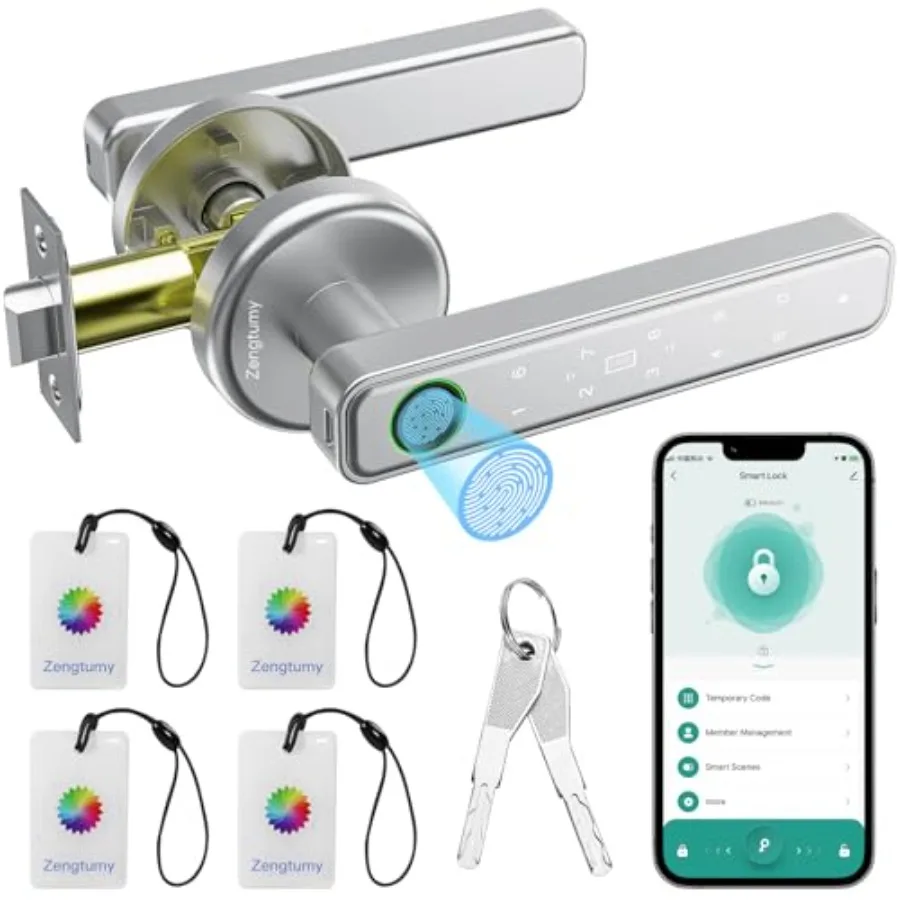 

Fingerprint Door Lock Smart Door Knob with Fingerprint/Password/Key/IC Card-Smart Door Lock for Bedroom Hotel Office Apartment-