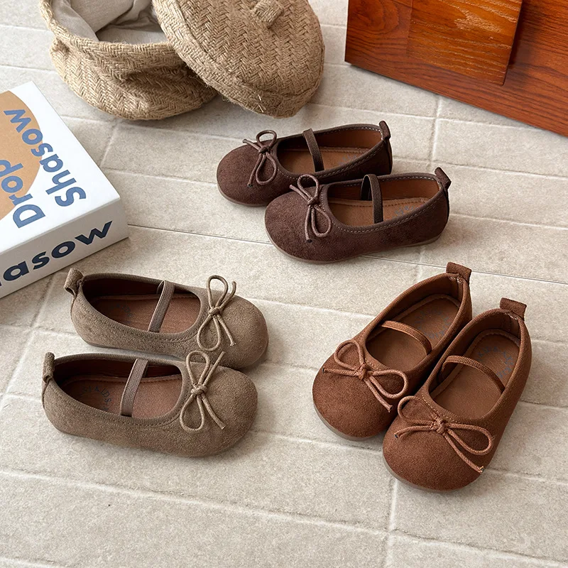 2026 Spring Autumn New Children Leather Shoes for Girls Fashion Korean Style Soft Sole Anti-slippery Sweet Bowtie Casual Shoes