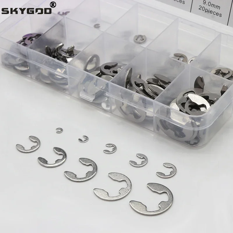 120/200Pcs 304 Stainless Steel Stainless Steel E Clip washer Assortment Kit Circlip retaining ring for shaft  M1.5~M10